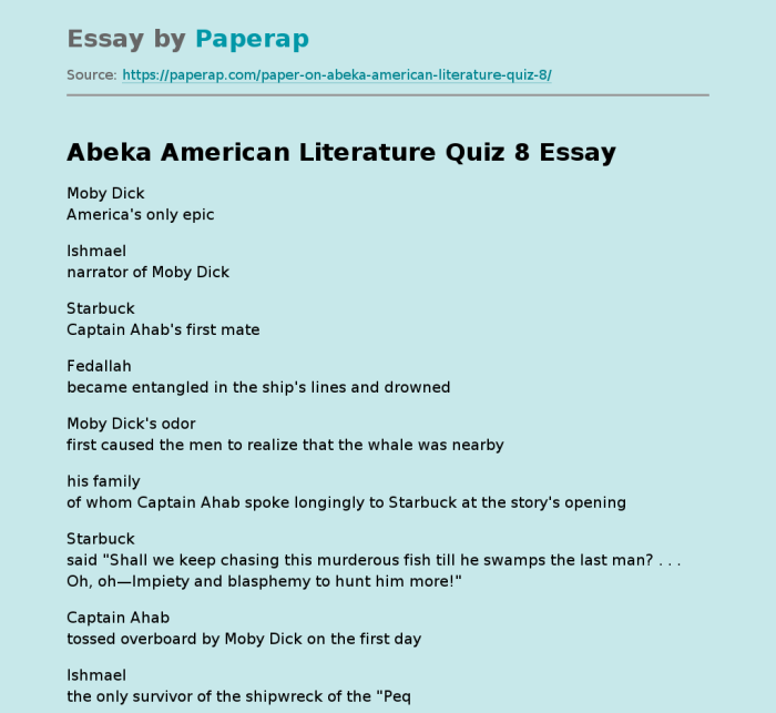 Abeka american literature test 10